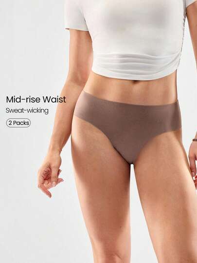 GLOWMODE 2-Pack SweatMode Glow On Silky Seamless Sweat-Wicking Logo Mid-Rise Bikini Briefs Daily Casual Work Wear