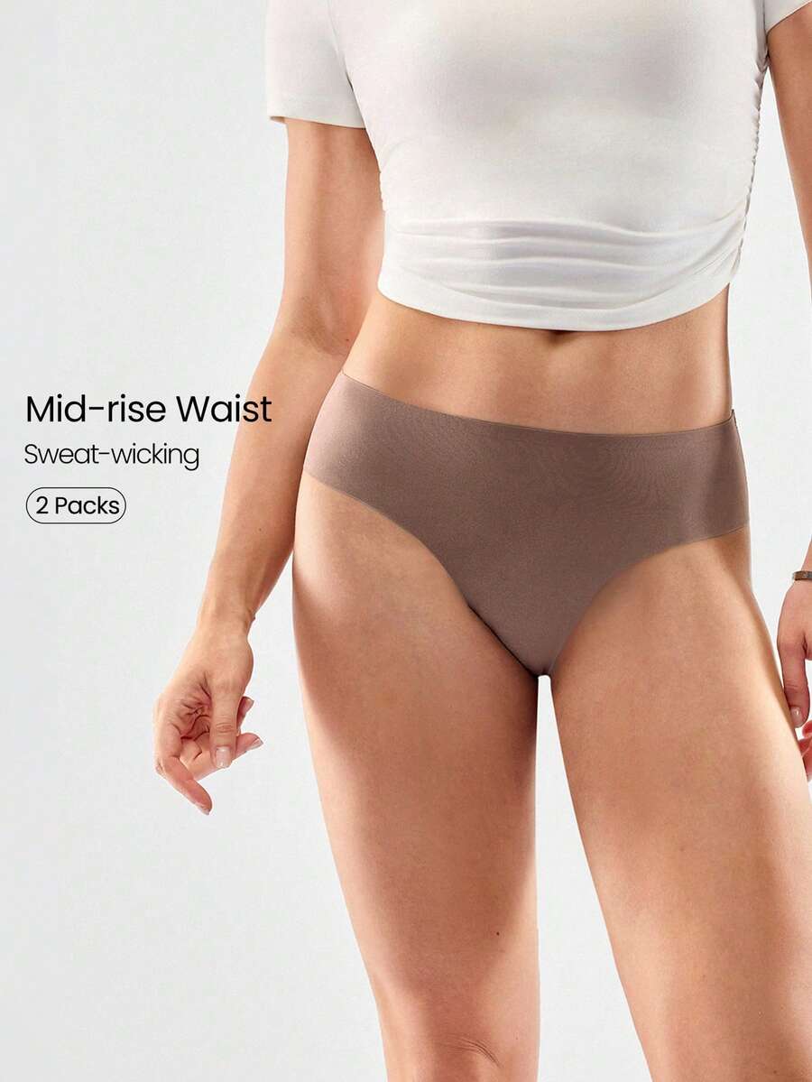 GLOWMODE 2-Pack SweatMode Glow On Silky Seamless Sweat-Wicking Logo Mid-Rise Bikini Briefs Daily Casual Work Wear