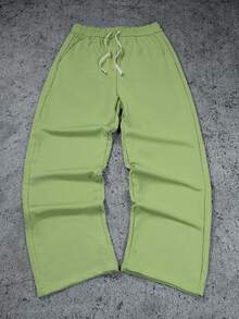Manfinity Roghcode Men's Green Straight Leg Long Sweatpants With Pockets Knitted Casual Style - Green - View 3