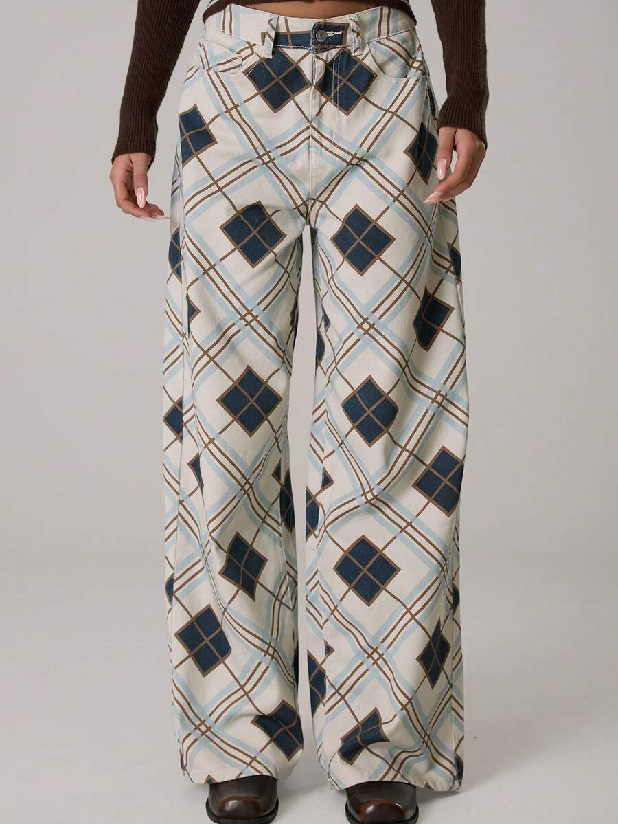 MUSERA High Waist Print Denim Jeans Casual Cute Winter Cosy Coco Cloud - Multicolor - View 1