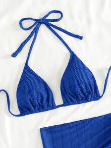 Swim Mod Conjunto de bikini texturizado de unicolor, adecuado para vacaciones en la playa - azul real - Ver 5