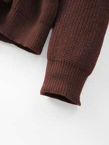 GlowEve CURVE Cardigan Rajut Musim Dingin Wanita Ukuran Besar, Sweater Kancing Depan Pas Badan Bergaya Sederhana Warna Polos - Coffee Brown - View 3