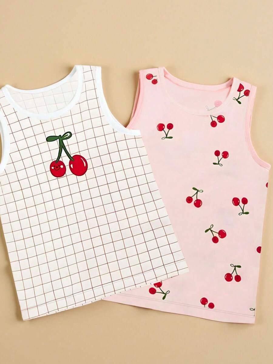 Women's Cherry Print Round Neck Casual Versatile Tank Top - Multicolor - View 1