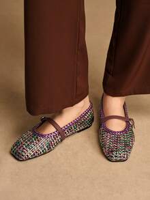 Rosivie Zapatos planos tejidos de colores llamativos y con diseño hueco, de moda para el día a día - Morado - Ver 6