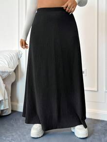 CovetEZ Chân váy chữ A dệt kim họa tiết màu đen cỡ lớn - màu đen - Xem 7