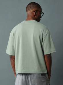 SUMWON 男士宽松短袖圆领T恤，休闲舒适版型，纯色基础款，日常百搭，春夏休闲百搭。 - 綠色 - 查看 4