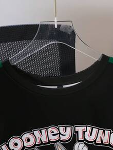 LOONEY TUNES X SHEIN Men's Letter & Cartoon Graphic Round Neck Short Sleeve T-Shirt - White - View 6