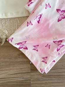 2pcs Girls Butterfly Print Long Sleeve Top And Loose Butterfly Print Pants Set, Fashionable And Cute Loungewear Teen Girl Pajama Set Girls Pijama 10 To 14 Years Pajamas Set Two Piece - Pink - View 4