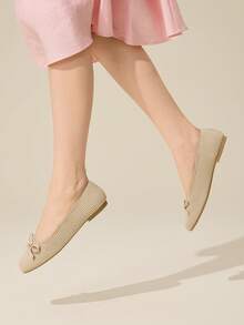 CUCCOO BASICS 女士休闲百搭通勤平底鞋，饰有蝴蝶结 - 杏色 - 查看 4