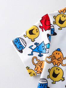 Mr Men Little Miss X SHEIN Young Girl Casual Cartoon Pattern Round Neck Short Sleeve T-Shirt, Summer - Multicolor - View 3