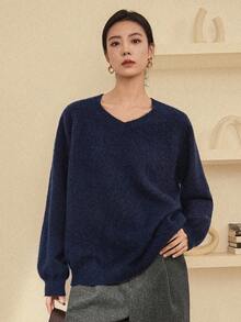 Dazy-Less Women's Loose Fit All-Match Pullover Sweater, Fashion Casual, Suitable For Autumn And Winter, Blue