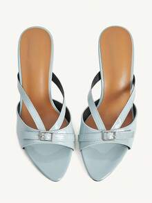 CUCCOO CHICEST Sandalias de tacón alto cómodas y casuales de punta afilada de unicolor, versátiles para uso diario en verano - Azul - Ver 9