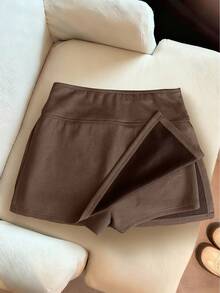 Franclia 时尚新款绒面高腰修身A字开衩短裙，女士春秋季