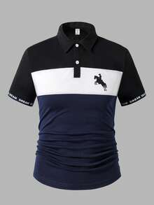Teen Boy Polo Shirt With Collar, Button, Half Placket, Knight Print, Casual & Versatile Short Sleeve