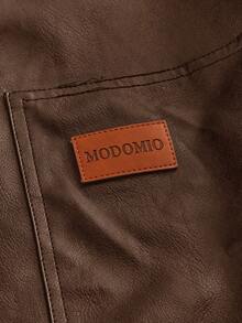 HIMLAND Chaqueta casual de hombre con cuello de piel de PU tejida, adecuada para uso diario - Óxido marrón - Ver 5