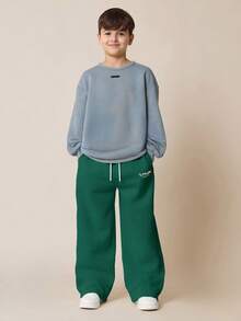 SUMWON Wide Leg Jogger Sweatpants For Tween Boys With Drawstring Waist And Relaxed Fit Casual Everyday Wear Pants - Dark Green - View 3