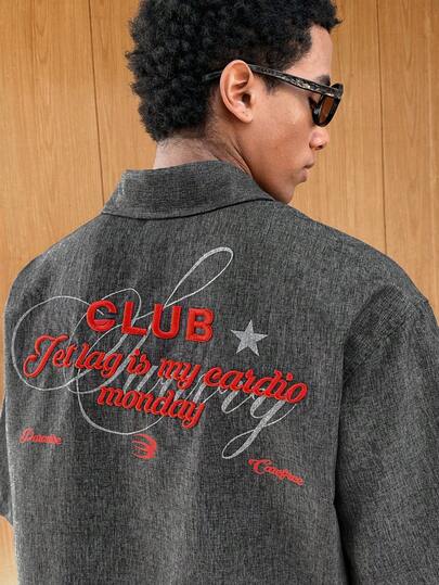 SWAVVY 男士梭织休闲宽松条纹短袖衬衫