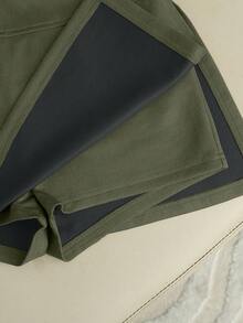 Franclia 时尚新款绒面高腰修身A字开衩短裙，女士春秋季 - 軍綠色 - 查看 8