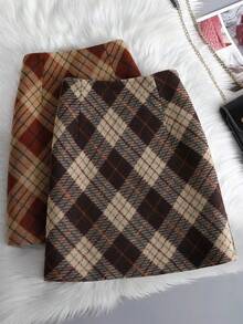 Franclia Women's Brown Plaid Wool Midi Skirt, New Autumn/Winter Style, Fashionable High-Waisted, Slimming A-Line, Bodycon, Retro, Thick Plaid Mini Skirt,Women's Mini Skirt.Winter For Women,Christmas,New Year ,White For New Year's Eve,Party,Beach,Elegant,Casual For Women,Romance, Valentine's Day, Dating,Graduation Season Attire, Fashionable Casual Commuter Wear, Business Office Wear, Versatile And Stylish Everyday Casual Wear, Urban Teacher's Professional Attire