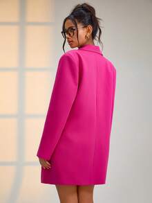EURMUSE Fashionable Commuter Solid Color Double-Breasted Suit Jacket - Pink - View 4