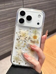 Autumn/Winter Daisy Real Flower Creative New 17Pro Compatible With Apple 16promax Phone Case 16 Elegant Elegant IPhone15pro Fashion Transparent Floral 14pro Shockproof Protective Soft Shell 13 Women - Clear - View 2