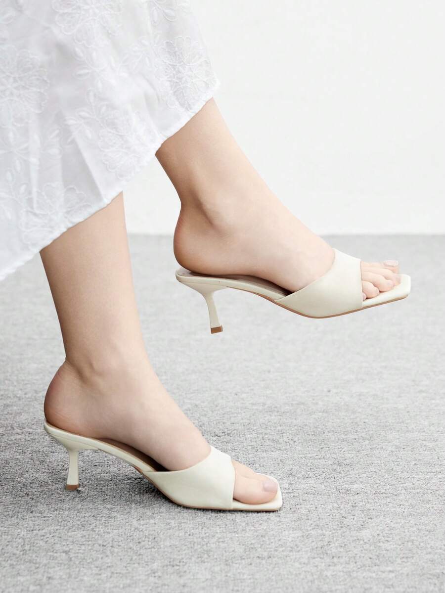 CUCCOO BIZCHIC 女士时尚简约优雅方头细高跟穆勒凉鞋,适合通勤、约会、派对、度假、婚礼等场合。 - 白色 - 查看 1