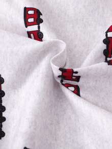 SHEIN 男婴长袖连体衣和运动裤套装，火车印花图案，圣诞节假日礼物套装 - 紅色 - 查看 13