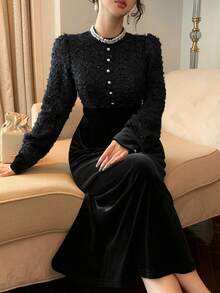 DAZY Elegant Sequin Petal Waist Cinching Black Dress For Women Prom Dress - Black - View 1