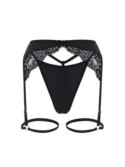 SHEIN 2 Pcs/Set Women Sexy Lace Floral Patchwork Garter Belt And G-String Underwear, Comfortable And Stylish For Going Out