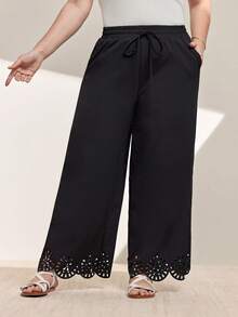 Momelise 大码女式镂空下摆休闲裤 - 黑色 - 查看 7