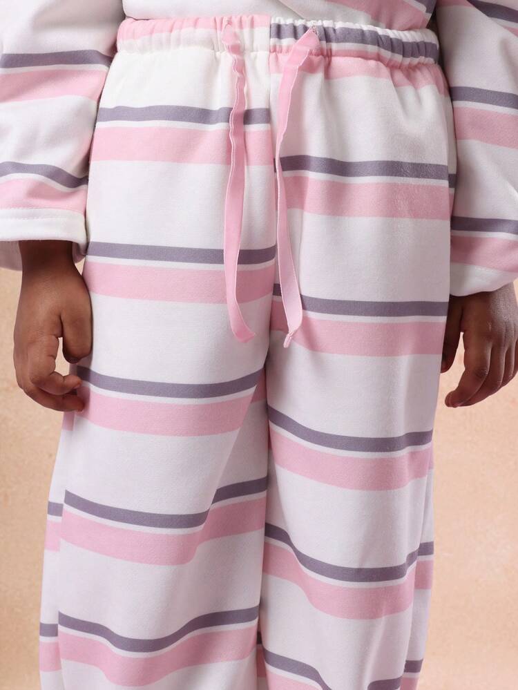 스트라이프 후드 티셔츠와 와이드 레그 팬츠 세트