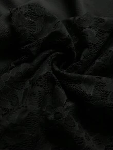 SHEIN Clasi Conjunto de 2 piezas de talla grande con mangas y pantalones de encaje retorcido y parches - Negro - Ver 6