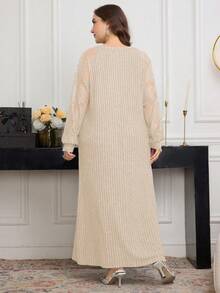 Modelyn Váy ren hoa hướng dương chắp vá mềm mại thời trang thu đông cho nữ - Màu be - Xem 2