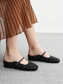 CUCCOO BIZCHIC 女士铆钉装饰搭扣套脚穆勒鞋，时尚日常穿着 - 黑色 - 查看 5