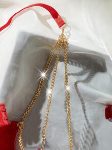 Women Rhinestone Heart Sexy Underwear 4-Piece Set, Rave For Going Out - Red - View 5