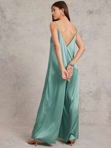 L'Amorae Bộ đồ liền thân không tay bằng vải satin ống rộng bồng bềnh - Màu xanh Bạc hà - Xem 5