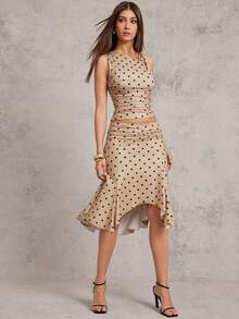 L'Amorae 女士波点手帕边低腰针织裙 - 彩色 - 查看 1