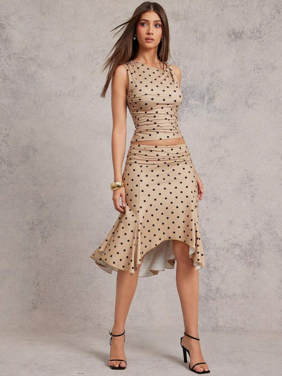 L'Amorae 女士波点手帕边低腰针织裙 - 彩色 - 查看 1