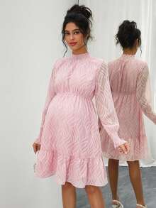 Momance Elegant Solid Color Textured Maternity Dress For Commuting - Pink - View 5