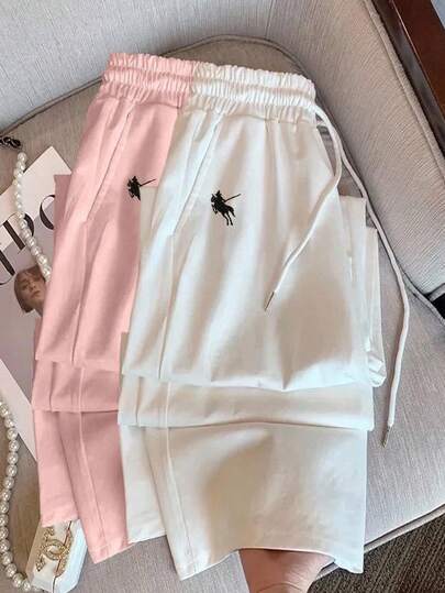 بنطلون نسائي جديد كاجوال فضفاض مطرز بالخيول، أسود وأبيض، ساق مستقيمة، ملابس خريفية للنساء