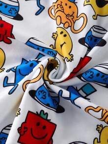 Mr Men Little Miss X SHEIN Young Girl Casual Cartoon Pattern Round Neck Short Sleeve T-Shirt, Summer - Multicolor - View 7