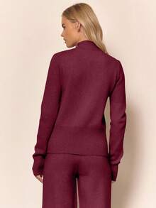 MUSERA Knit Funnel Neck Marl Zip Through Cardigan Only Winter Loungewear Cosy Work Cute Elegant Casual Chic Valentines Elegant Spring - Burgundy - View 4
