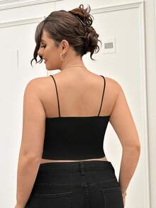CovetEZ Plus Size Women's Solid Color Spaghetti Strap Camisole With Built-In Padded Bra - Black - View 2