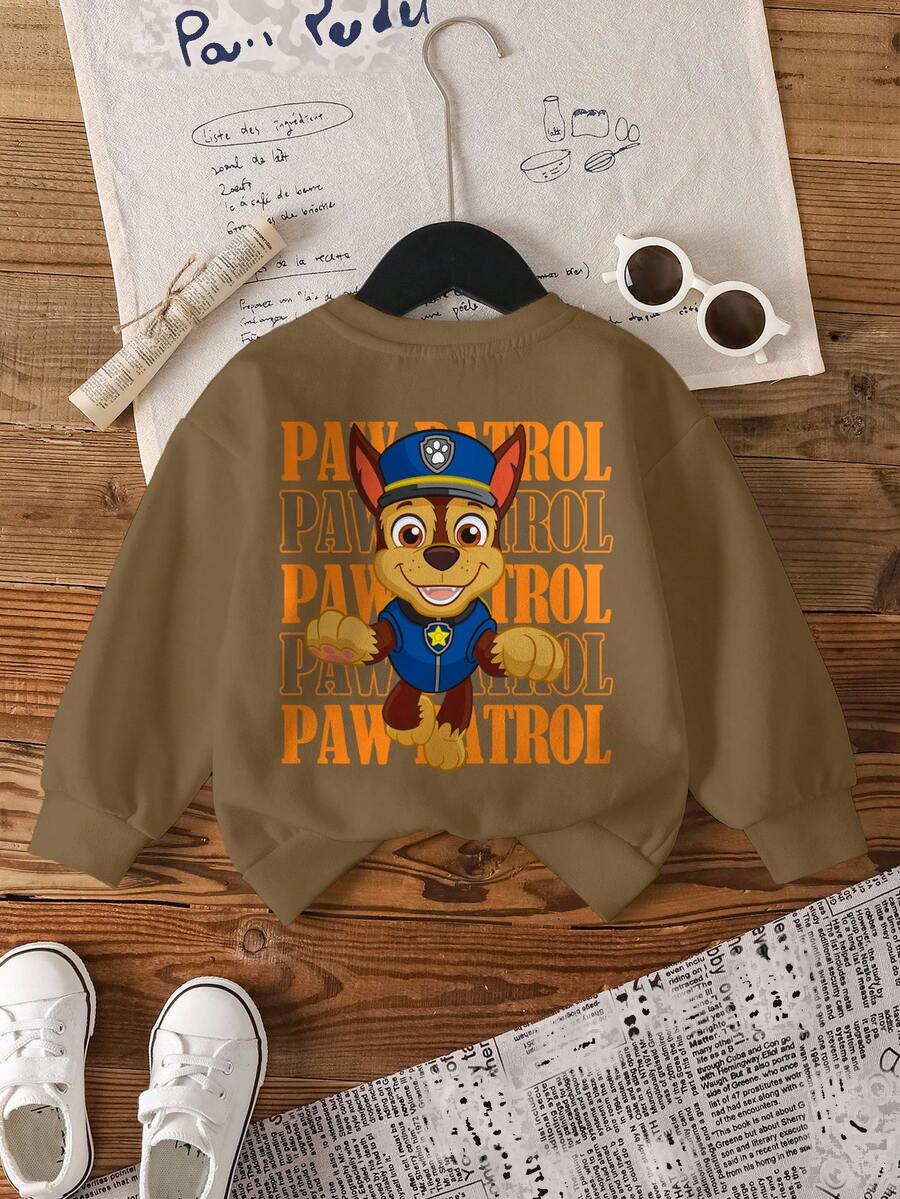 SHEIN | PAW Patrol Young Boy Casual Letter & Dog Print Crew Neck Sweatshirt, Autumn - White - View 1