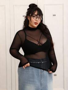 CovetEZ Camicetta nera in rete trasparente oversize (senza reggiseno) per donna