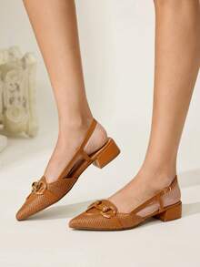 CUCCOO CHICEST 休闲露跟搭扣尖头女式平底鞋 - 咖啡棕 - 查看 6