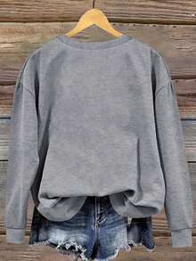 EMERY ROSE 女士休闲圣诞雪人印花圆领卫衣，秋冬季 - 灰色 - 查看 2