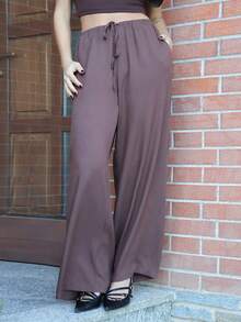 SILVIA DI SANTO Women's Linen Blend Low Waist Straight Leg Casual Pants, Suitable For Holidays Work Pants,Linen Pants - Rust Brown - View 4