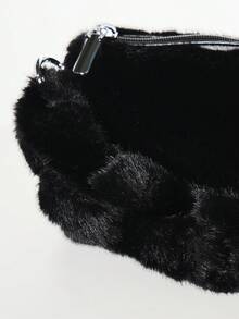 KIZN Luxury Faux Fur Shoulder Bag With Knotted Handle Winter Holiday Evening Purse Casual Top Handle Mini Handbag - Black - View 2