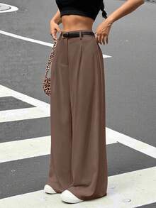 Muchica Women's Pleated Wide Leg Business Casual Trousers - Brown - View 5